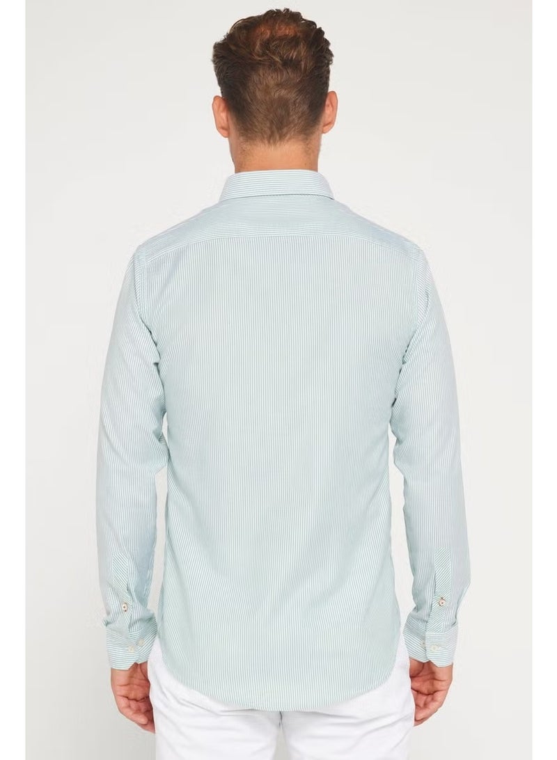 Tudors Slim Fit Long Sleeve Slim Fit Button Collar Cotton Plain Oxford Blue Men's Shirt - Image 5