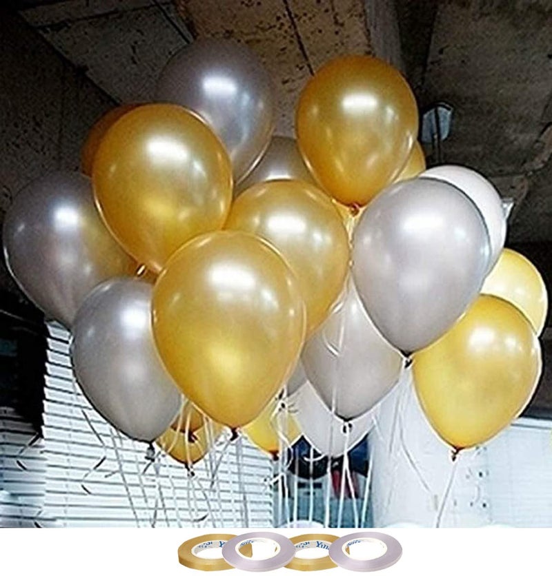 AMFIN® (Pack of 100) 10 inch Metallic Balloons Gold and Silver for Birthday Decoration, Decoration for Weddings, Engagement, Baby Shower, Anniversary Party, Theme - Gold & Silver - Image 2