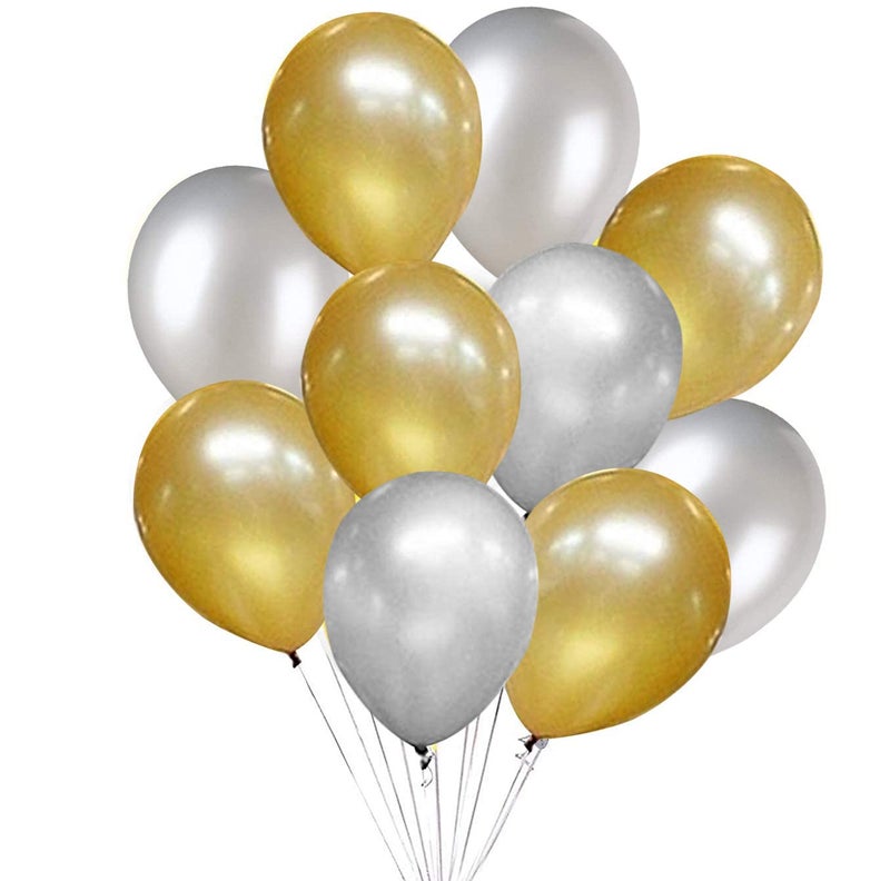 AMFIN® (Pack of 100) 10 inch Metallic Balloons Gold and Silver for Birthday Decoration, Decoration for Weddings, Engagement, Baby Shower, Anniversary Party, Theme - Gold & Silver - Image 4