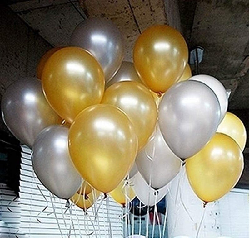 AMFIN® (Pack of 100) 10 inch Metallic Balloons Gold and Silver for Birthday Decoration, Decoration for Weddings, Engagement, Baby Shower, Anniversary Party, Theme - Gold & Silver - Image 1