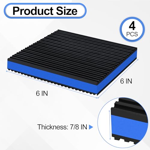 phepetroll 4P Anti Vibration Pads 6'' X 6'' X 7/8" Sound Isolation Ribbed Rubber Mats With EVA Center, Heavy Duty Vibration Isolation Pads for Air Compressos, Conditioner, Treadmill, HVAC Washer Dryer - Image 2