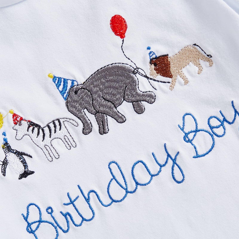 Mobbdow Toddler Baby Boy Birthday Outfit Birthday Boy Embroidery Short Sleeve T-Shirt and Gingham Plaid Shorts Set (White Red, 2-3T) - Image 5