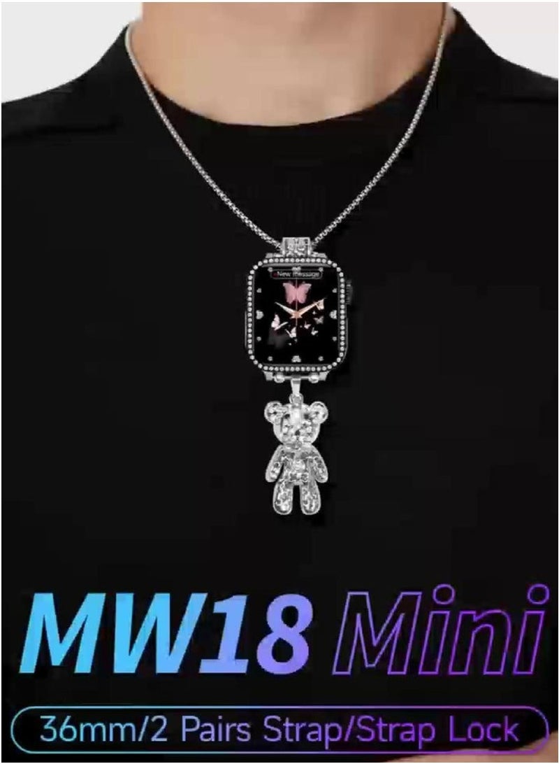 modio MW18 Mini Smart Watch with 36mm HD Touch Display, 2 Interchangeable Straps, Stylish Chain Necklace & Bracelet, Wireless Charger, Health Monitoring, Call & Message Alerts, Compact Fitness Smartwatch for Women – Elegant Design  - Image 3