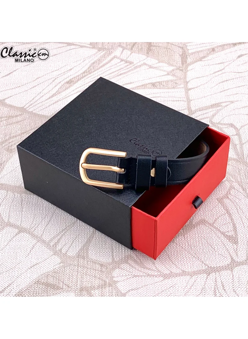Classic Milano Black (SGPU40) Classic Milano Women's Belt with Gift Box; Faux Leather Ladies Belt for Dresses, Jeans & Gowns; Stylish Womens Belt; Adjustable Girls Belt; Belt for Women | Full Length: 110 CM (Free Size - Fits up to the waist of 40 Inches / 100 CM) for Women | Best Price UAE