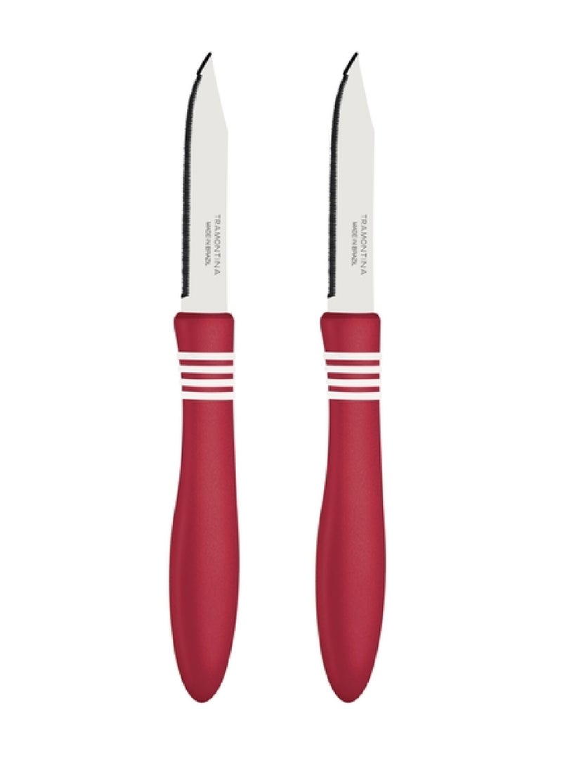 TRAMONTINA Since 1911,Made in Brazil- Cor&Cor 2 Pieces Paring Knife Set with Stainless Steel Blade and Red Polypropylene Handle  - Image 1