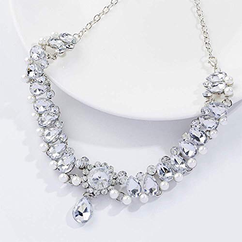 YERTTER Fashion Sparkly Womens Pearl Collar Crystal Diamond Chunky Choker Rhinestones Pendant Choker Necklace For Bridal and Womens (Silver) - Image 3