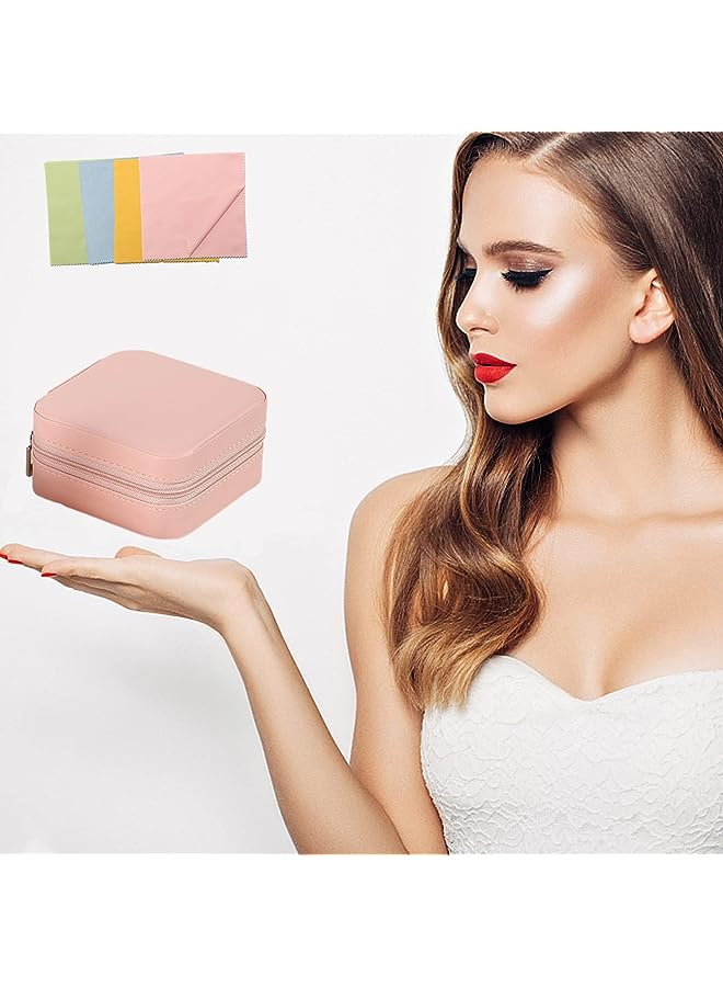 IAF Premium PU Leather Jewelry Box Organizer with Mirror and 4 Jewelry Cloths - Double Layer Travel Case for Women and Girls, Ideal for Rings, Earrings, Necklaces, Bracelets - Image 1