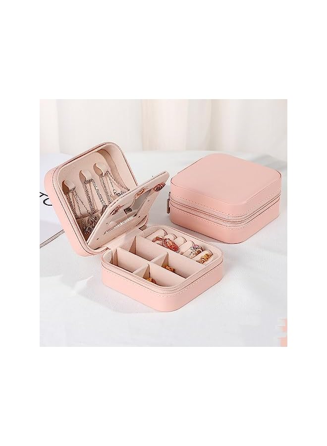 IAF Premium PU Leather Jewelry Box Organizer with Mirror and 4 Jewelry Cloths - Double Layer Travel Case for Women and Girls, Ideal for Rings, Earrings, Necklaces, Bracelets - Image 3