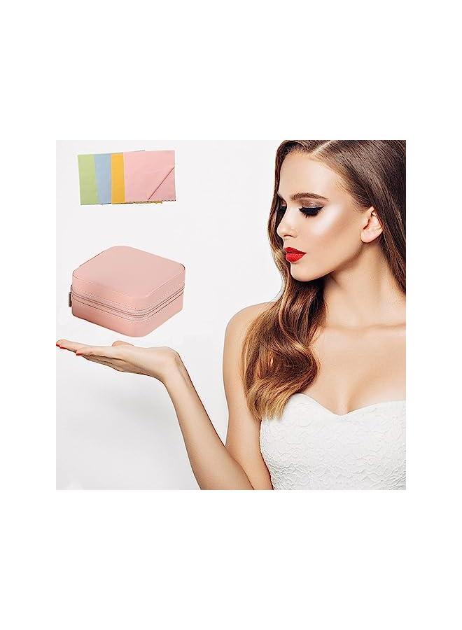 IAF Premium PU Leather Jewelry Box Organizer with Mirror and 4 Jewelry Cloths - Double Layer Travel Case for Women and Girls, Ideal for Rings, Earrings, Necklaces, Bracelets - Image 2