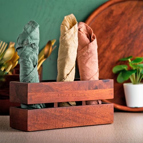 Brick Brown® Premium Wooden Cutlery Holder Caddy Organizer Stand with 3 Partitions for Flatware, Silverware, Kitchen Utensils & Tissues | Spoon Holder – Mahogany Finish (9.1 x 3.9 x 3 inch) - Image 3
