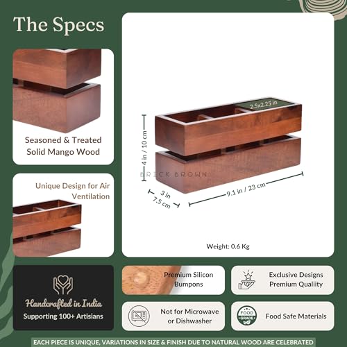 Brick Brown® Premium Wooden Cutlery Holder Caddy Organizer Stand with 3 Partitions for Flatware, Silverware, Kitchen Utensils & Tissues | Spoon Holder – Mahogany Finish (9.1 x 3.9 x 3 inch) - Image 5