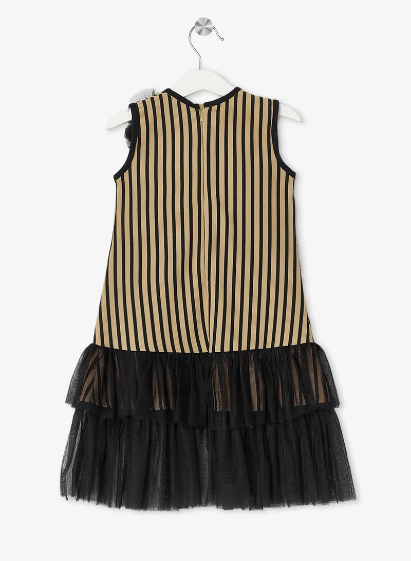 Little Golden Apple Striped Tulle Party Dress
