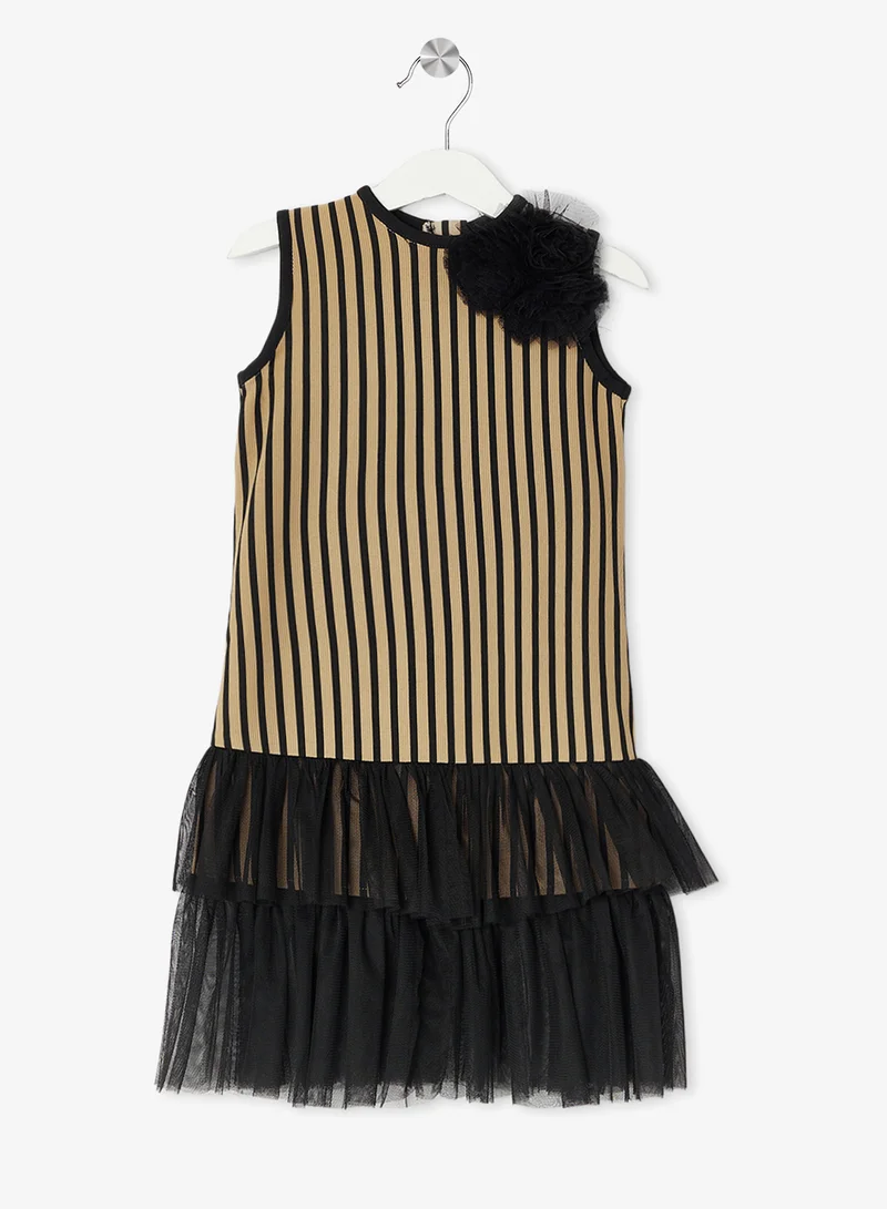 Little Golden Apple Striped Tulle Party Dress