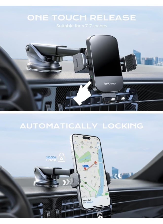 Vierex Vierex Wireless Car Charger, 15W Fast Charging Auto Clamping Car Charger Phone Mount Phone Holder  - Image 5