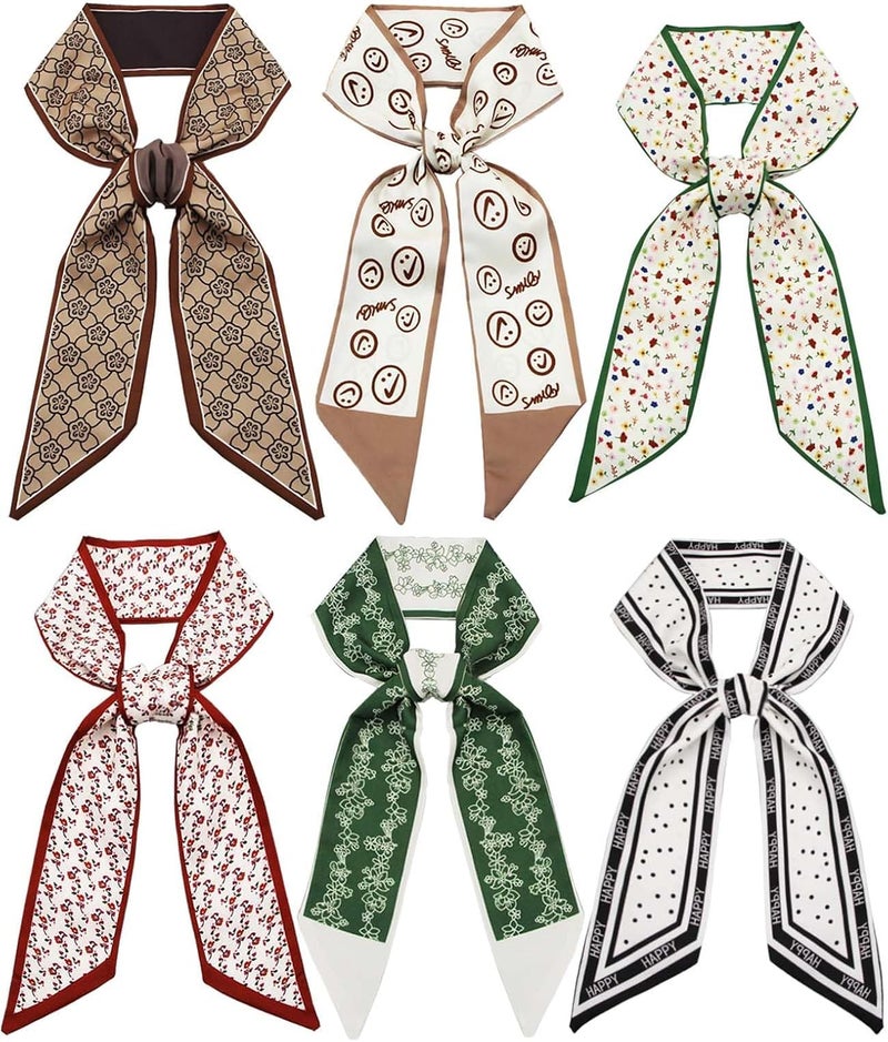 Excefore Women's Fashion Silky Satin Hair Scarf Set - 6PCS - Image 1
