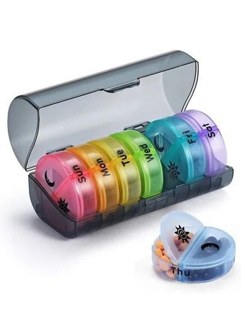 Large Weekly Pill Organizer 2 Times a Day, Daily Pill Box 7 Day Easy to Open with Double Protection, AM PM Pill Case for Medicine/Vitamin/Fish Oil/Supplements (Black - Colorful) - Image 1