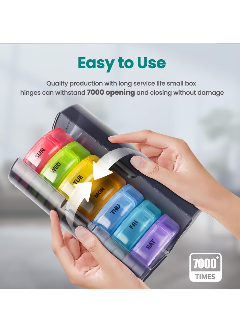 Large Weekly Pill Organizer 2 Times a Day, Daily Pill Box 7 Day Easy to Open with Double Protection, AM PM Pill Case for Medicine/Vitamin/Fish Oil/Supplements (Black - Colorful) - Image 3