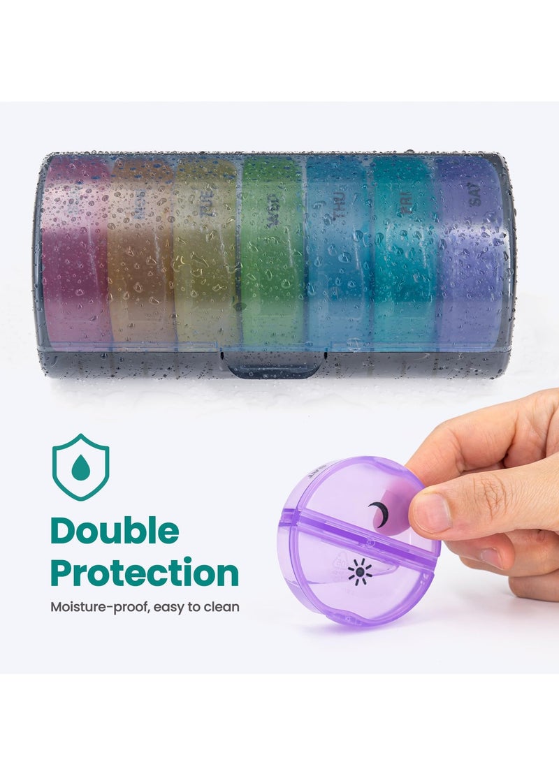 Large Weekly Pill Organizer 2 Times a Day, Daily Pill Box 7 Day Easy to Open with Double Protection, AM PM Pill Case for Medicine/Vitamin/Fish Oil/Supplements (Black - Colorful) - Image 4