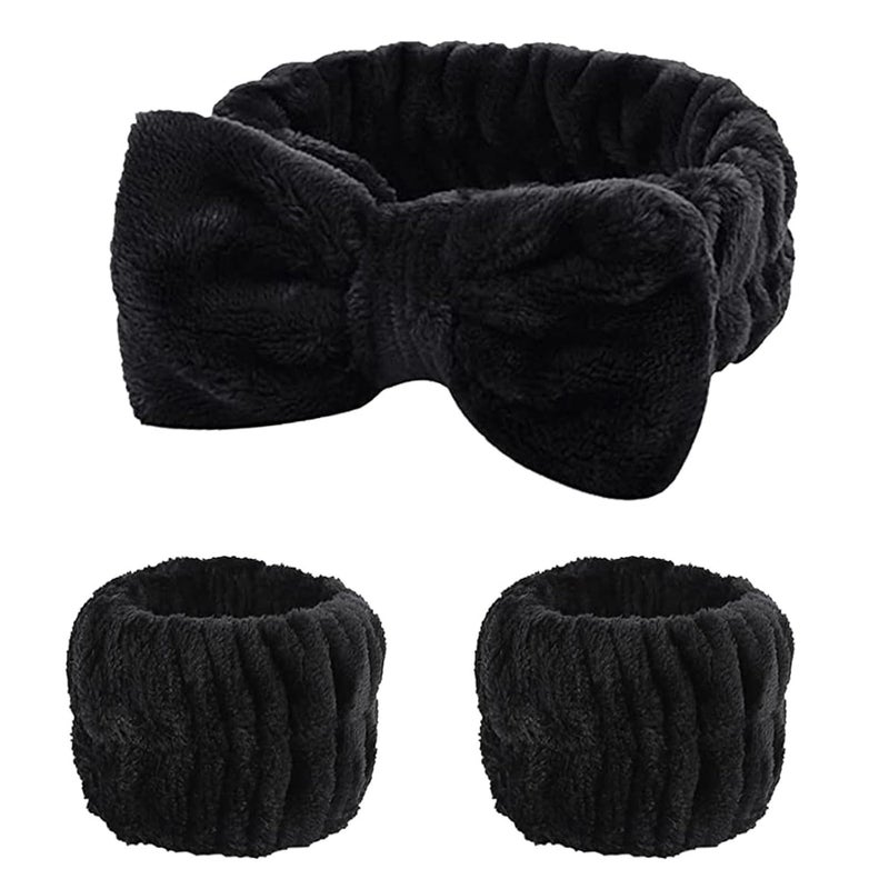 Fmeida Skincare Headband Spa Headband for Washing FaceWrist Bands and Hair Tie Black