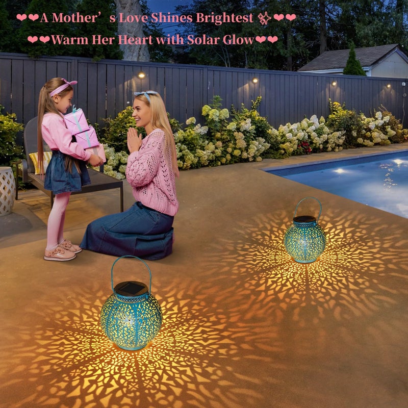 TAKE ME 2 Packs Solar Lanterns Outdoor Lights Waterproof Garden Lanterns for Patio,Outside Mothers Day Gifts Mom Wife Grandma Birthday Gifts [Set of 2] - Image 2