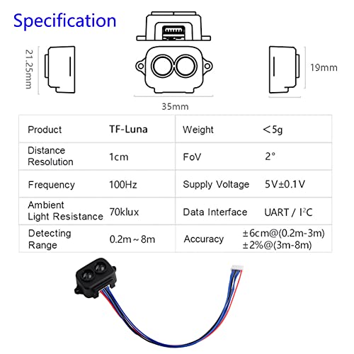 Wishiot TFLuna LiDAR Range Finder Sensor 02m8m SinglePoint Ranging Module UARTI2C 5V with 6Pin Terminal to Dupont Cable for ArduinoRPi PicoPixhawkWiFi_Lora_32 - Image 3