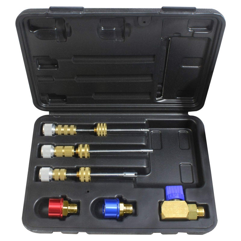 Mastercool 58490YF R1234yf Valve Core RemoverInstaller Kit  Services Standard Valve Cores Under Pressure  Includes 17mm  14mm R1234yf Fittings and Storage Case