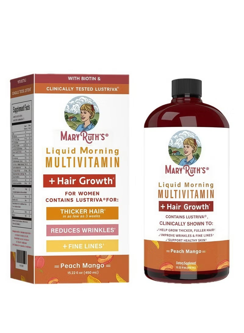 مكملات ماري روث السائلة المتعددة الفيتامينات + لستريفا® لنمو الشعر للنساء | بيوتين 10000 ميكروغرام | فيتامين د | فيتامينات ب | مختبر سريرياً لزيادة كثافة الشعر، التجاعيد، الخطوط الدقيقة، العناية بالبشرة | للأعمار 18+ | 15.22 أونصة سائلة
