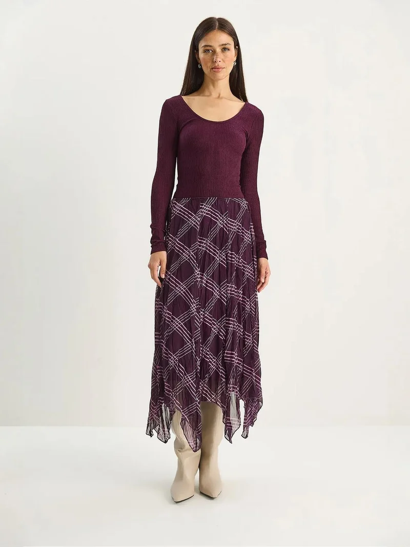 Bianco Lucci Mauve Purple LUCCI Lined Checkered Midi Skirt for Women | Best Price UAE