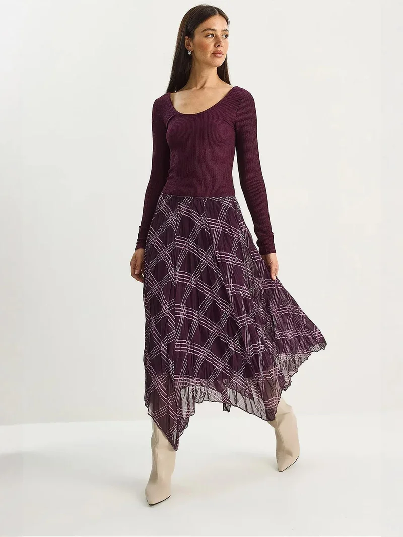 Bianco Lucci Mauve Purple LUCCI Lined Checkered Midi Skirt for Women | Best Price UAE