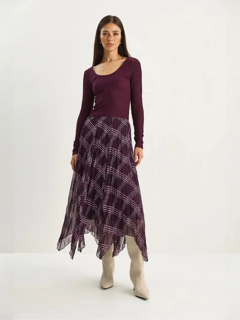 Bianco Lucci Mauve Purple LUCCI Lined Checkered Midi Skirt for Women | Best Price UAE
