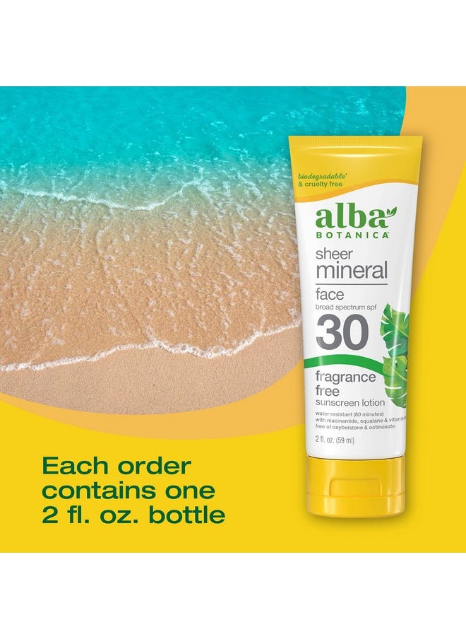 Alba Botanica Sunscreen For Face Fragrancefree Sheer Mineral Face Sunscreen Lotion Broad Spectrum Spf 30 Water Resistant And Biodegradable 2 Fl. Oz. Bottle  - Image 3
