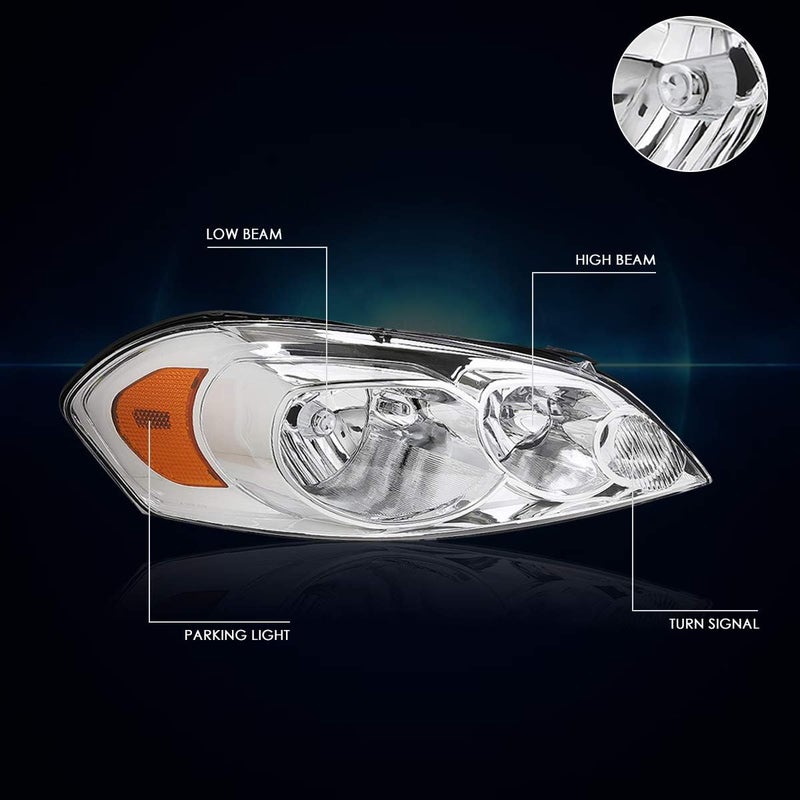 PM PERFORMOTOR Chrome Amber Headlights Replacement for 06-13 Impala / 14-16 Impala Limited / 06-07 Monte Carlo - Image 2