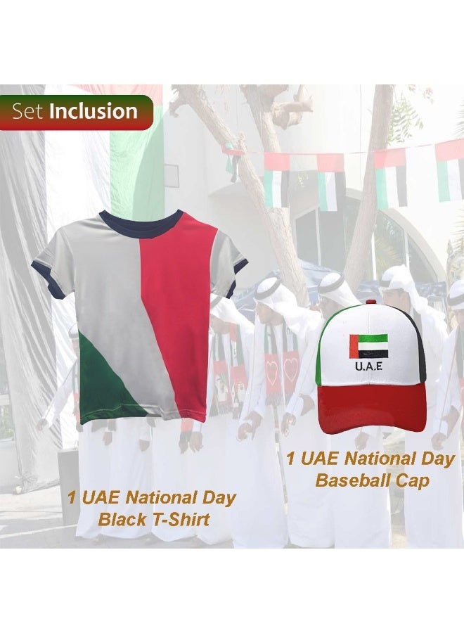 المنزل الذكي هوم سمارت قميص أبيض بنمط علم اليوم الوطني مع قبعة للأطفال احتفل باليوم الوطني لدولة الإمارات العربية المتحدة بأناقة الزي الوطني لدولة الإمارات العربية المتحدة للمناسبات الوطنية الاحتفالية - Image 3