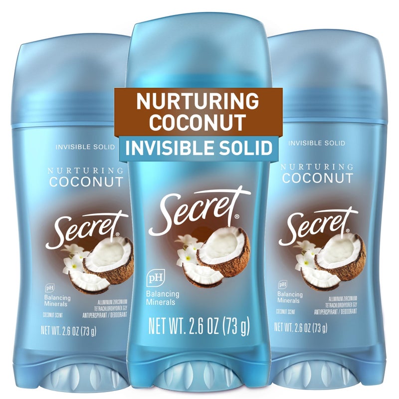 Secret Fresh Antiperspirant Deodorant for Women 72hr Breathable Sweat  Odor Protection Instant Freshness  Gentle PH Balancing Mineral Invisible Solid Nurturing Coconut Scent 26 oz Pack of 3