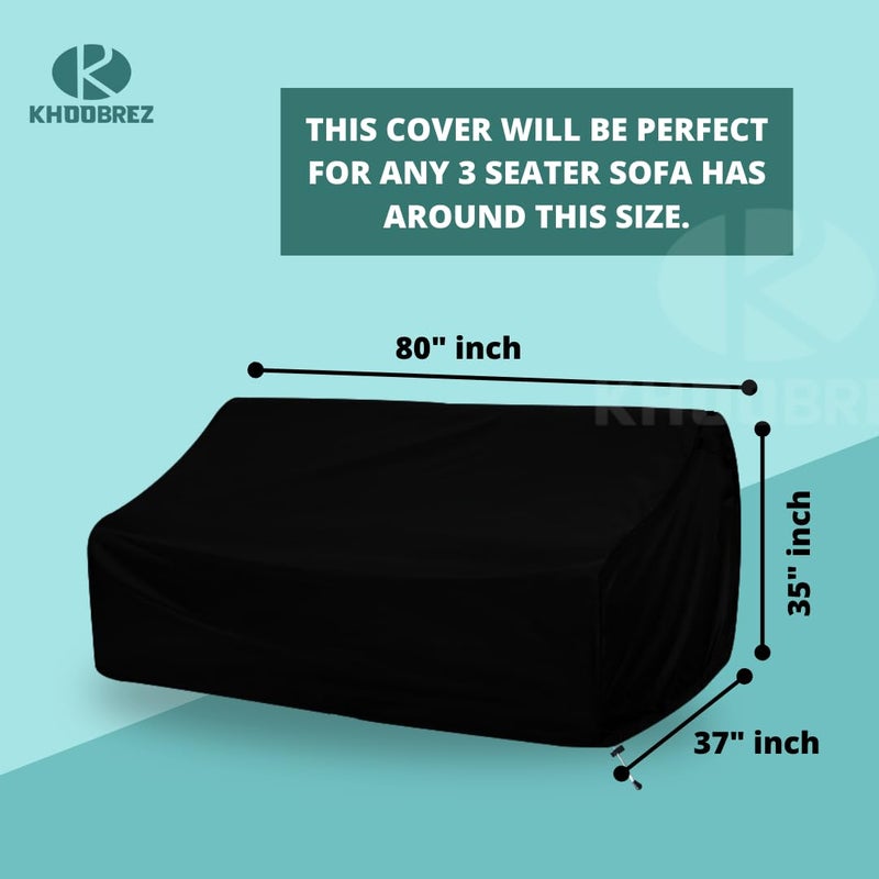 KHOOBREZ Indoor Outdoor Patio Furniture 3 seater sofa Cover Three seater Chair Cover Dust Waterproof Cover Garden Furniture Covers 80 x 37 x 35 3SS2Black - Image 2