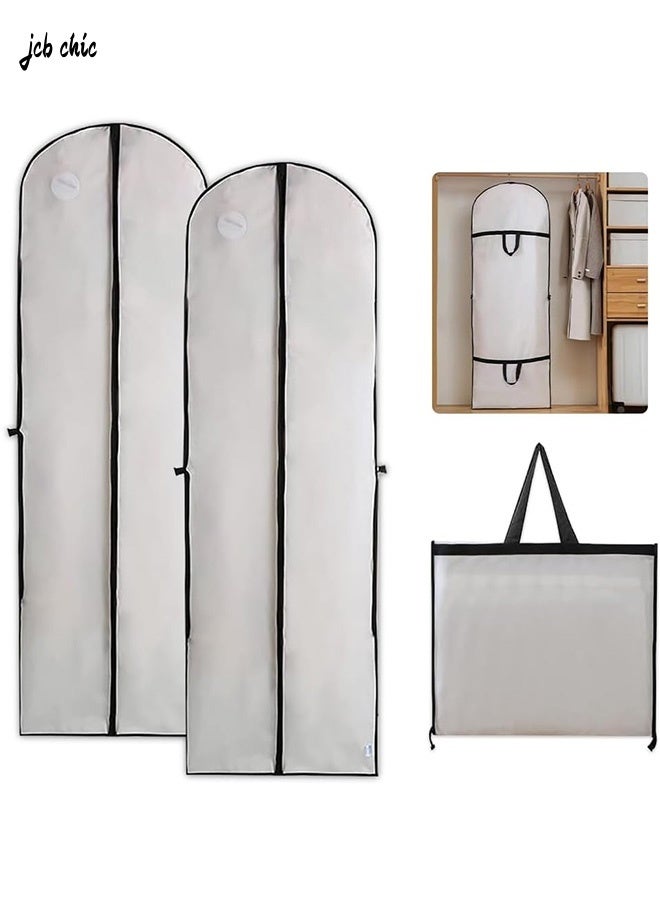 JCB CHIC حقيبة ملابس طويلة 180 × 60 سم، عبوة من 2 غطاء ملابس قابل للطي مزود بمقابض، حقائب ملابس قابلة للتنفس مزودة بسحاب، حقيبة واقية للملابس مقاومة للغبار، حقيبة ملابس لفساتين الزفاف وفساتين السهرة - Image 1