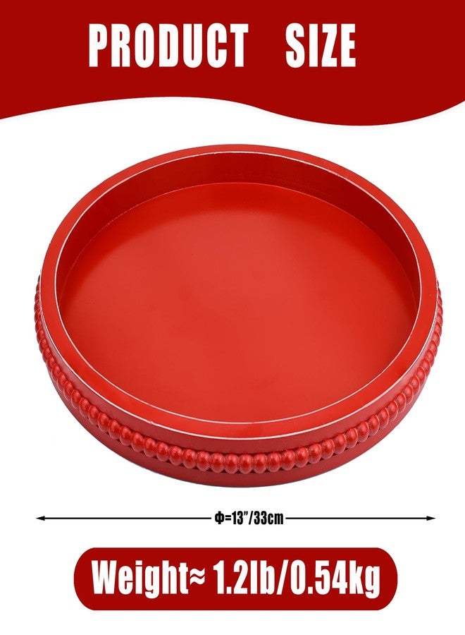 Hrastany Red Round Wood Decorative Ottoman Tray for Coffee Table Kitchen Counter, Living Room, Handcrafted Wooden Serving Tray for Table Centerpiece - Image 5