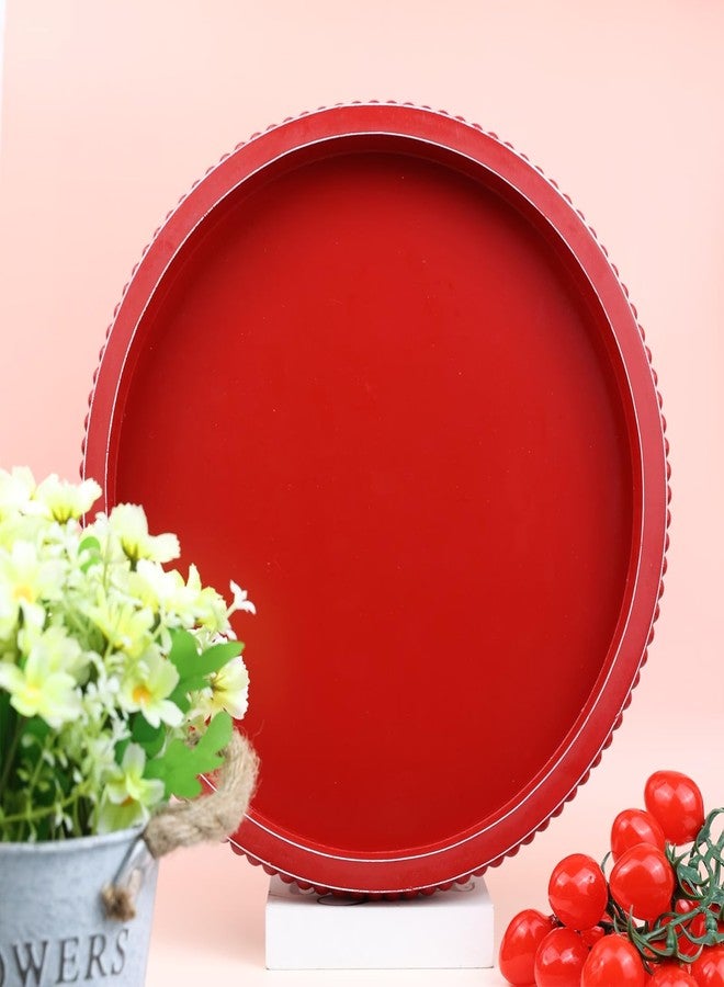 Hrastany Red Round Wood Decorative Ottoman Tray for Coffee Table Kitchen Counter, Living Room, Handcrafted Wooden Serving Tray for Table Centerpiece - Image 4