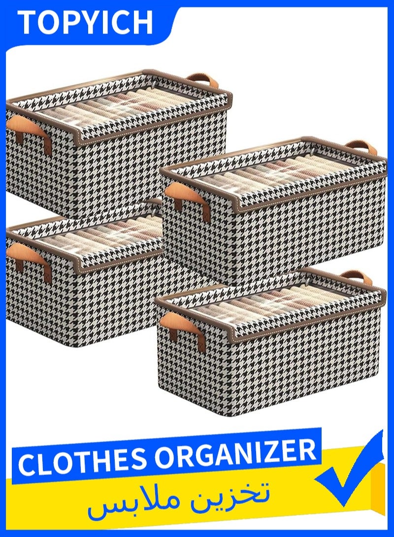 توبيتش بوكسات تخزين قابل للطي بغطاء 4 قطع - منظم خزانة ملابس قماشي كبير جدًا للملابس، صندوق قماشي مقاس 18.5 × 11 × 7.9 بوصة، تصميم قابل للطي لغرفة النوم والرف والخزانة وتحت السرير (أسود وأبيض) - Image 1