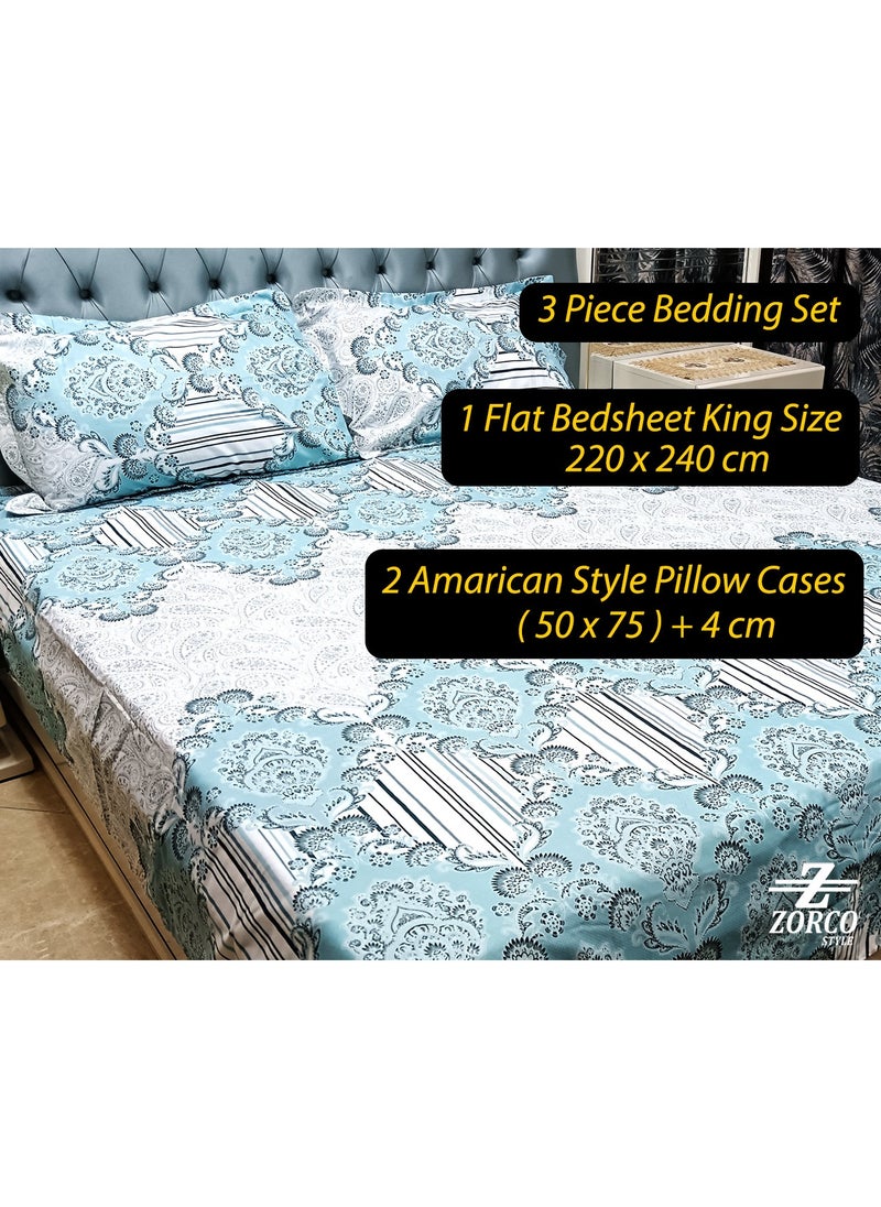 Generic ZORCO STYLE Comfortable 3-Piece Modern and Attractive Bedsheet Set with 1 King Size Flat Sheet and 2 Pillow Covers,  Suitable for King Size Bed  - Image 3