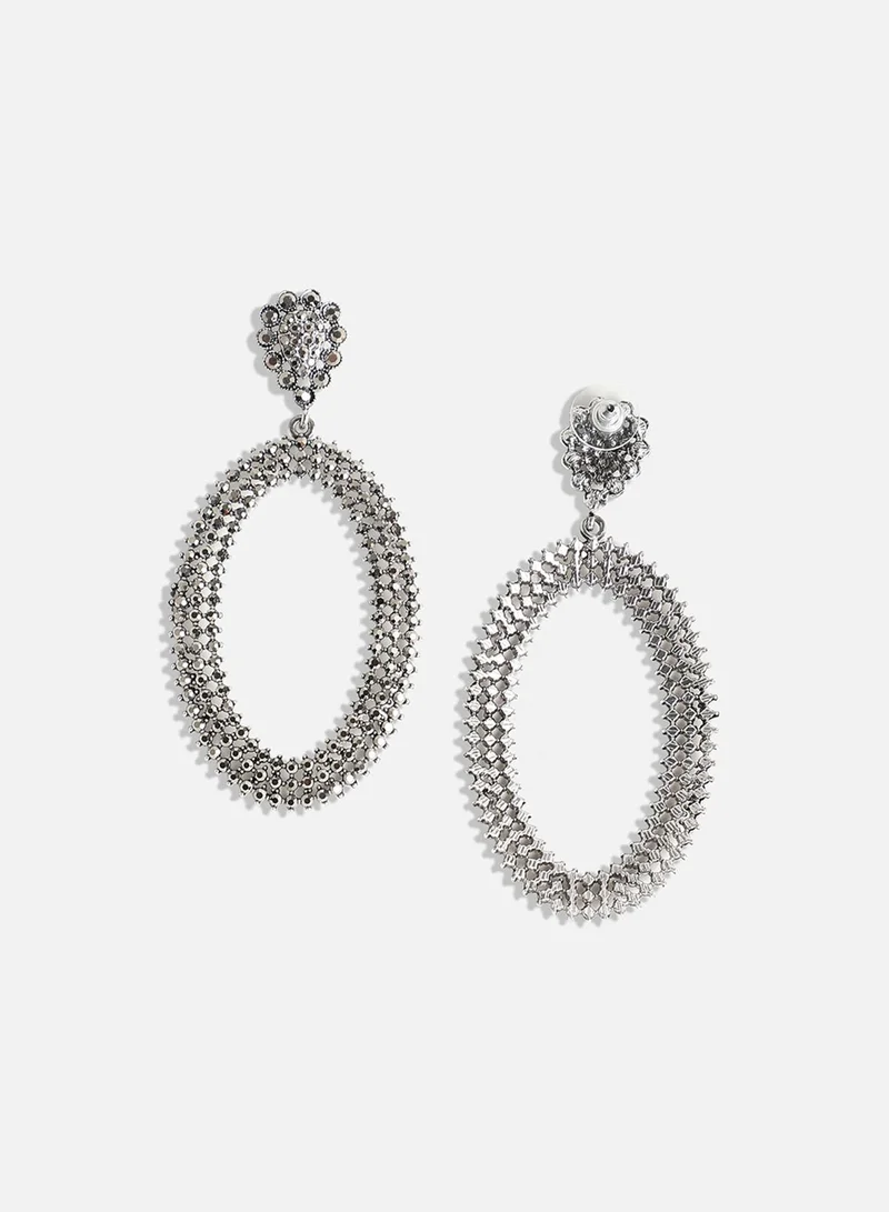SOHI Intricate Crystal Oval Artificial Drop Earring Jewellery