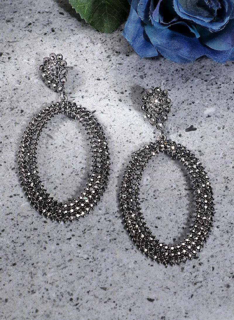 SOHI Intricate Crystal Oval Artificial Drop Earring Jewellery