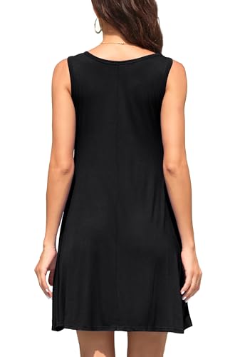 WEACZZY Women Summer Sleeveless Pockets Casual Swing T Shirt Dresses Beach Cover up Plain Pleated Tank Dress,Black,L - Image 5