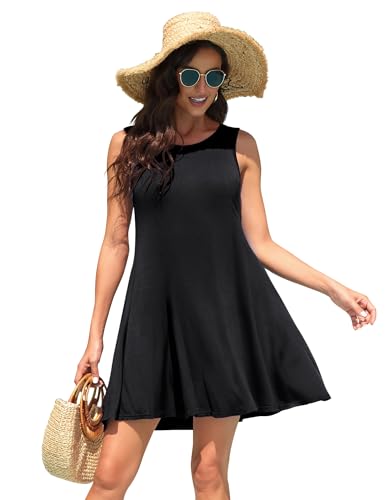 WEACZZY Women Summer Sleeveless Pockets Casual Swing T Shirt Dresses Beach Cover up Plain Pleated Tank Dress,Black,L - Image 4