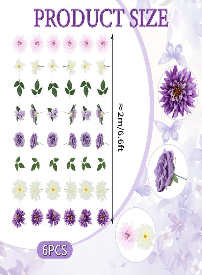 LACGO 6 PCS Artificial Rose Flowers Hanging Decorations, Purple Hanging Flowers Garland Spring Party Decorations for Wedding Party Background Birthday Baby Shower Home Flower Garden Themed (Purple) - Image 2