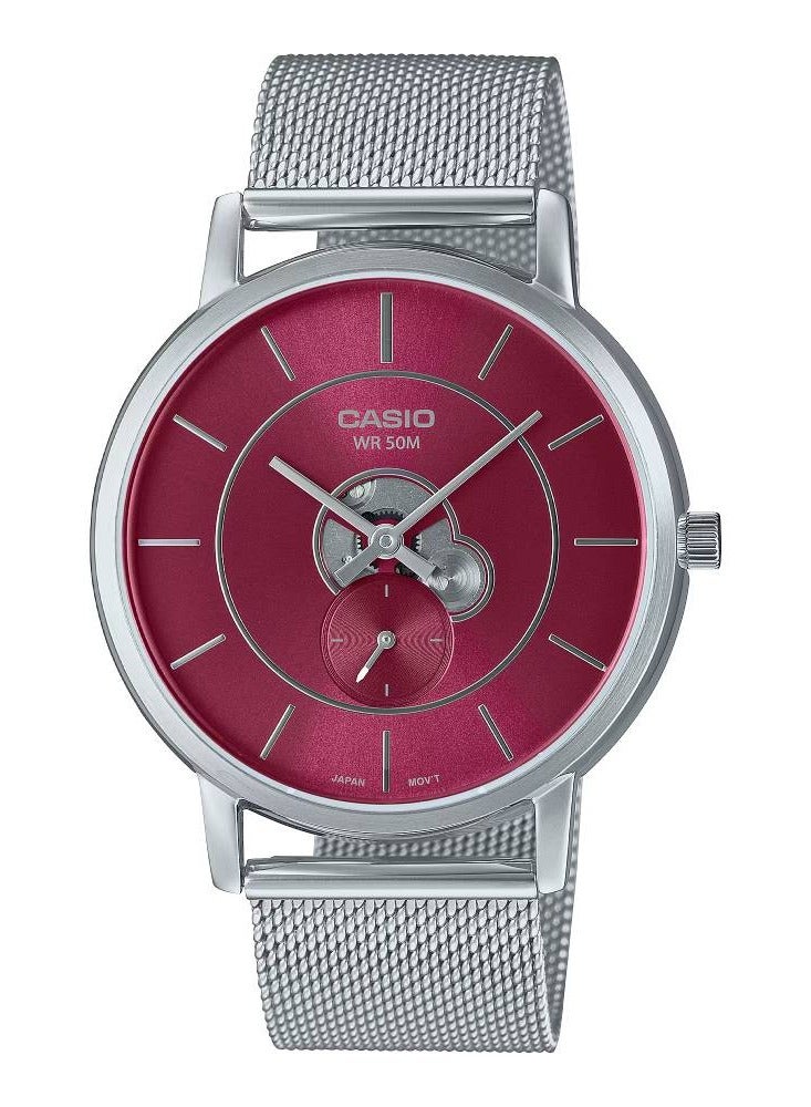CASIO ساعة يد رجالية أنالوج كوارتز بقرص أحمر من الفولاذ المقاوم للصدأ MTP-B130M-4AVDF