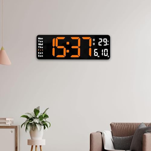 Niyam Plastic Digital USB Wall Clock With 13 Inch Large Display Multifunctional Alarm Clock With Remote Control For Living Room Home & Office (Orange Digit - 32 X 10.5 X 2.7 Cm - Black) - Image 2