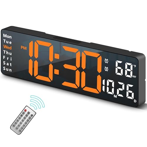 Niyam Plastic Digital USB Wall Clock With 13 Inch Large Display Multifunctional Alarm Clock With Remote Control For Living Room Home & Office (Orange Digit - 32 X 10.5 X 2.7 Cm - Black) - Image 1