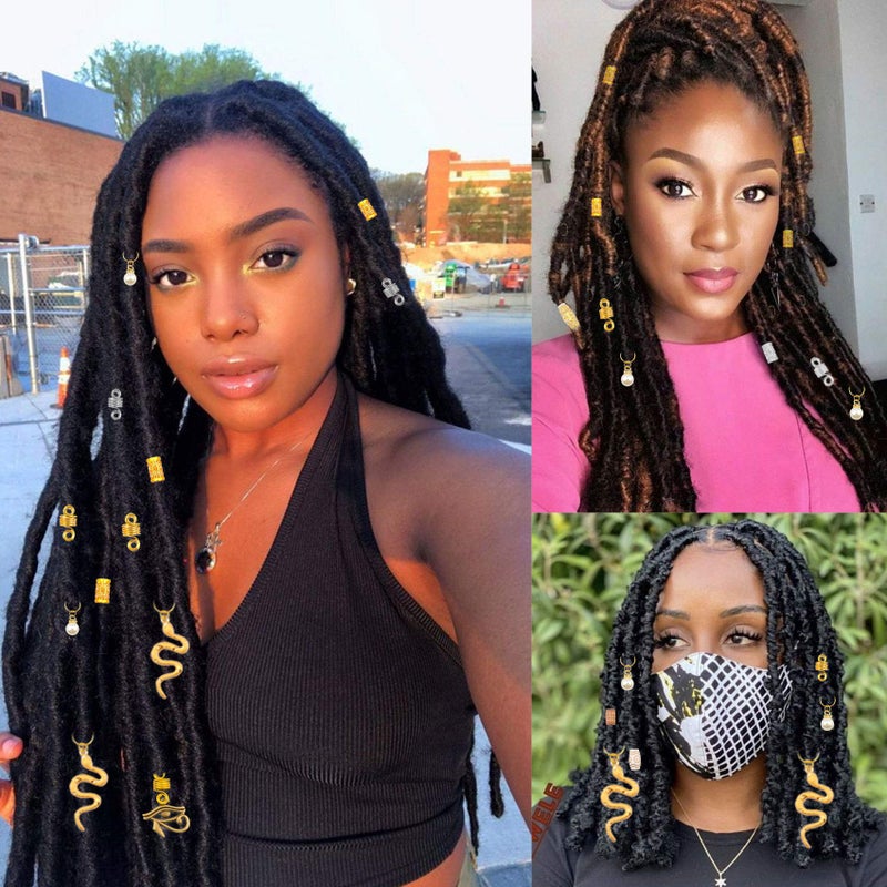 Messen 121Pcs Dreadlocks Jewelry Crystal Wire Wrapped Loc Adornment Imitation Wood Beads Braid Accessories Hair Cuffs Beard Tube Beads Pearl Pendants for Braids Hair Clip Decoration - Image 4