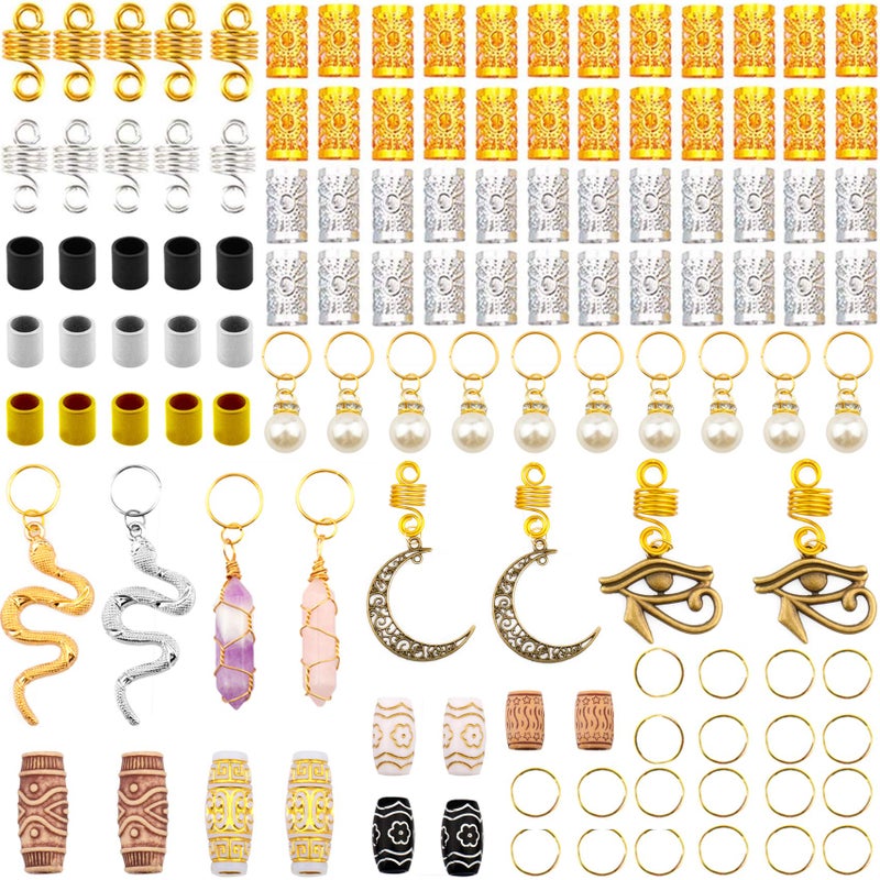 Messen 121Pcs Dreadlocks Jewelry Crystal Wire Wrapped Loc Adornment Imitation Wood Beads Braid Accessories Hair Cuffs Beard Tube Beads Pearl Pendants for Braids Hair Clip Decoration - Image 3